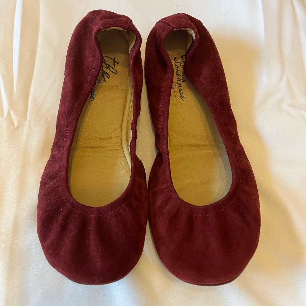 Women's Burgundy Suede Ballet Flats by The Storehouse